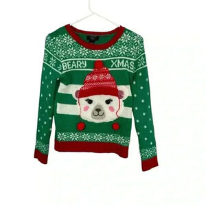 It's Our Time Polar Bear Christmas Ugly Holiday Sweater Girls Size Large